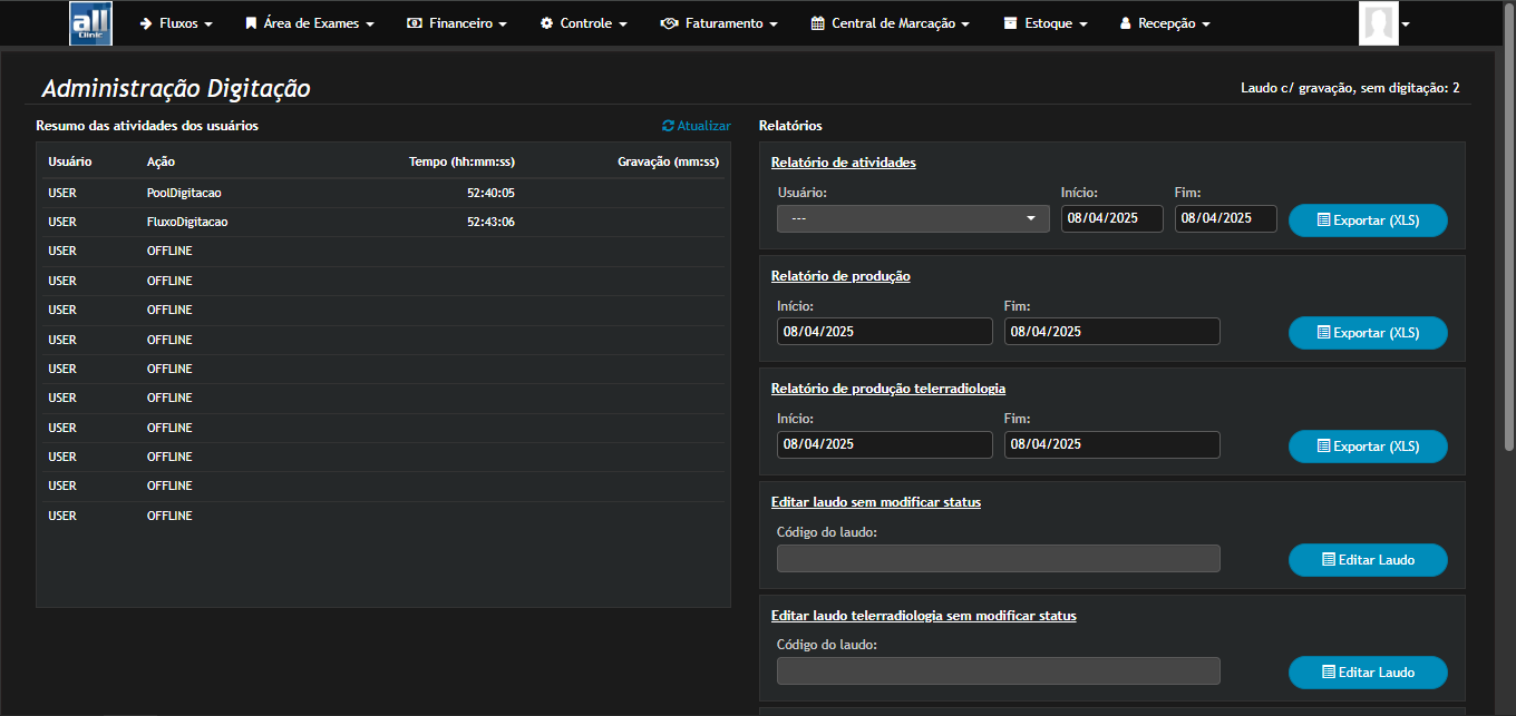 Controle AllClinic Web