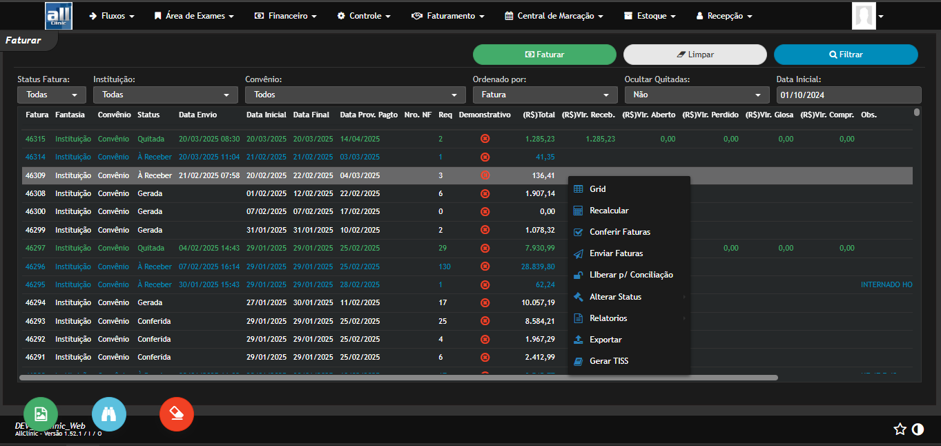 Faturamento AllClinic Web