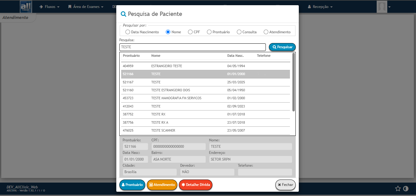 Recepção AllClinic Web