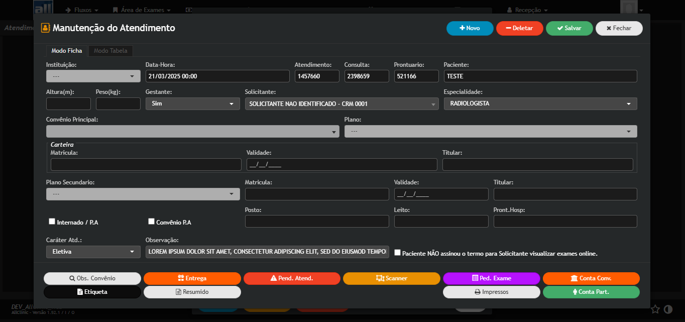 Recepção AllClinic Web