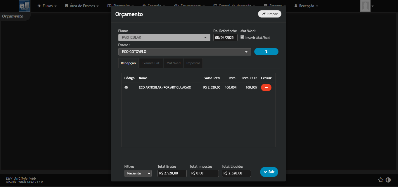 Recepção AllClinic Web