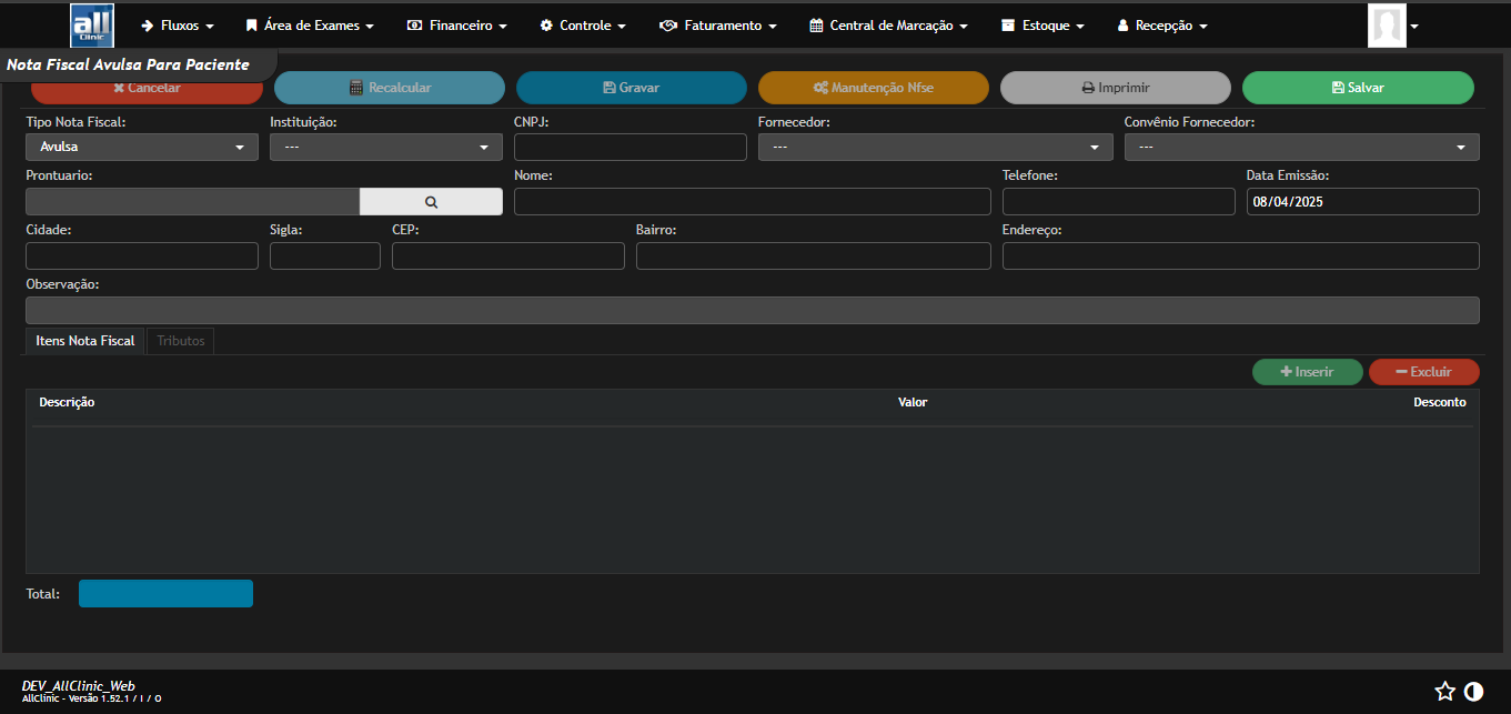 Recepção AllClinic Web